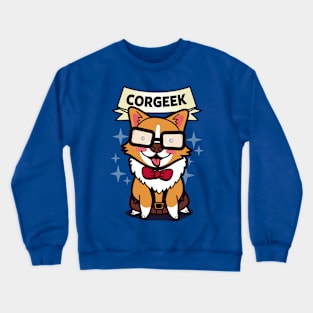 Funny Cute Kawaii Geek Corgi Dog Cartoon For Dog Lovers Crewneck Sweatshirt